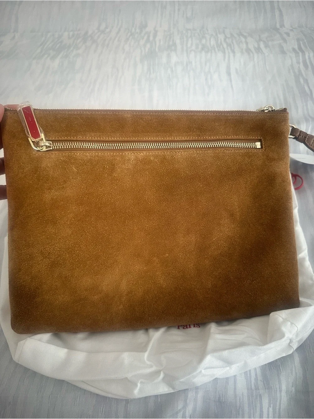 Christian Louboutin Suede Leather Wristlet Clutch in Tan